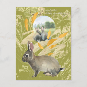  Personalized Lime Collage Watercolor Rabbit Postcard