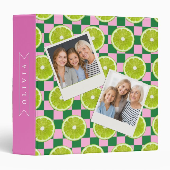 Personalized Lime Gingham Citrus Custom Name 3 Ring Binder (Front/Spine)