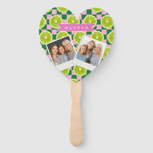 Personalized Lime Gingham Citrus Custom Name Hand Fan