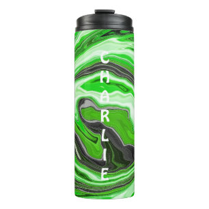Personalized Lime Green and Black Marble Swirls Thermal Tumbler