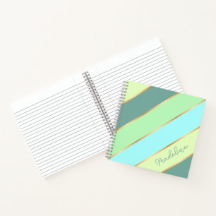 Personalized Lime Green Aqua Teal Blue Gold Strip Notebook