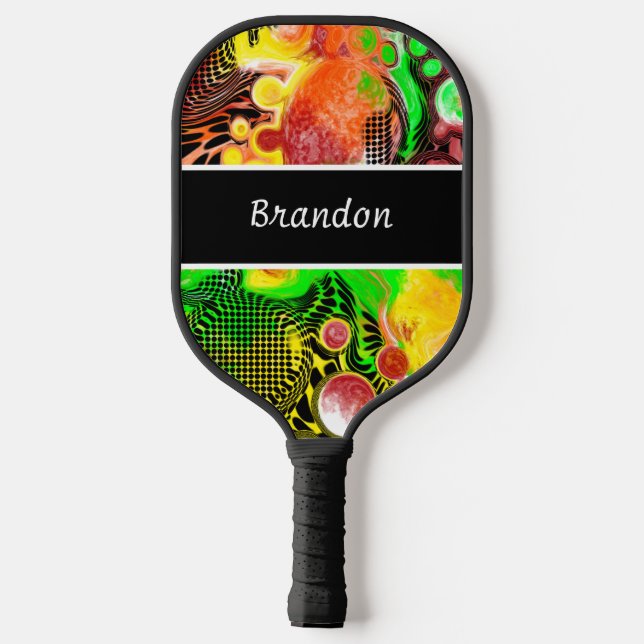 Personalized Lime Green Black Abstract Fluid Art   Pickleball Paddle (Back)