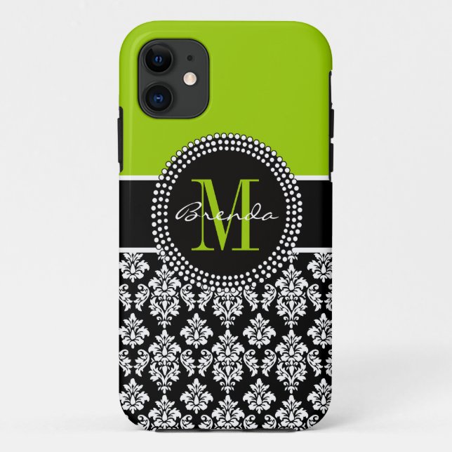 Personalized Lime Green Black Damask Case (Back)