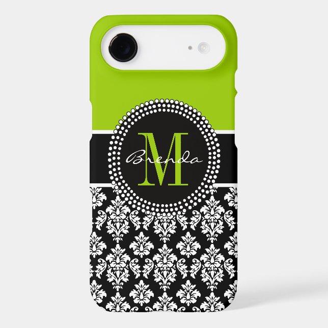Personalized Lime Green Black Damask Case (Back)