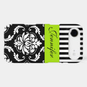 PERSONALIZED LIME GREEN, BLACK DAMASK STRIPED Case-Mate iPhone CASE (Back (Horizontal))