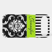 PERSONALIZED LIME GREEN, BLACK DAMASK STRIPED Case-Mate iPhone CASE (Back (Horizontal))