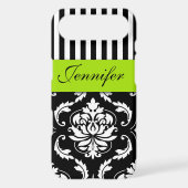 PERSONALIZED LIME GREEN, BLACK DAMASK STRIPED Case-Mate iPhone CASE (Back)