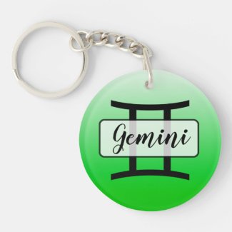 Personalized Lime Green Gemini Symbol Key Chain