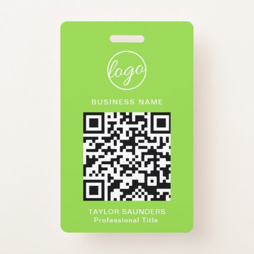 Personalized Lime Green Logo QR Code Employee ID Badge