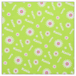 Personalized lime green white daisy name pattern fabric