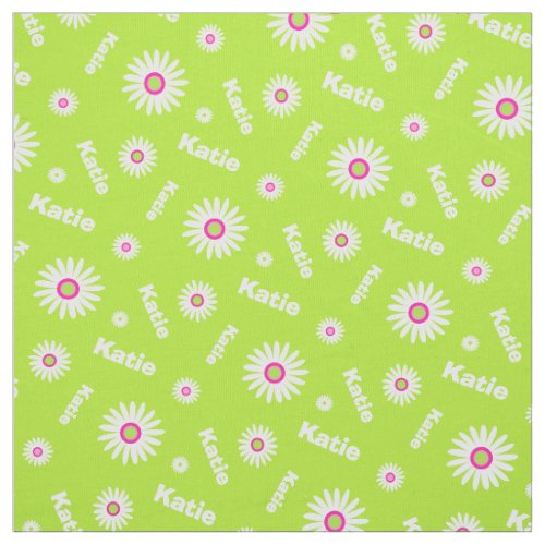 Personalized lime green white daisy name pattern fabric