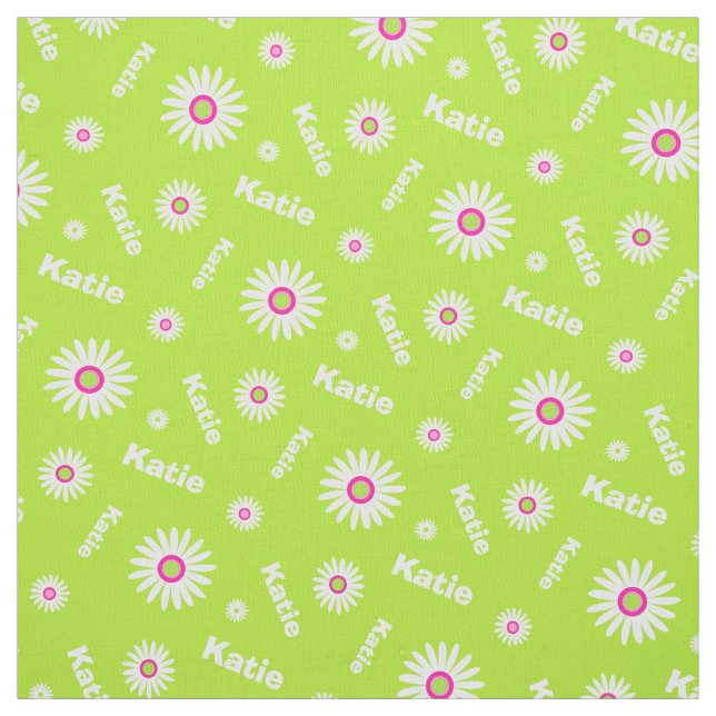 Personalized lime green white daisy name pattern fabric (Swatch)