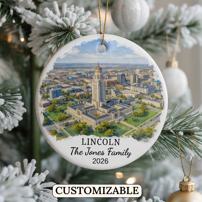 Personalized Lincoln Ornament, Custom Nebraska Ceramic Ornament (Creator Uploaded)