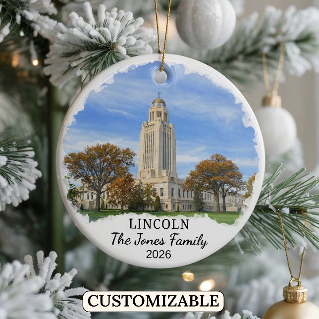 Personalized Lincoln Ornament, Custom Nebraska Ceramic Ornament (Creator Uploaded)