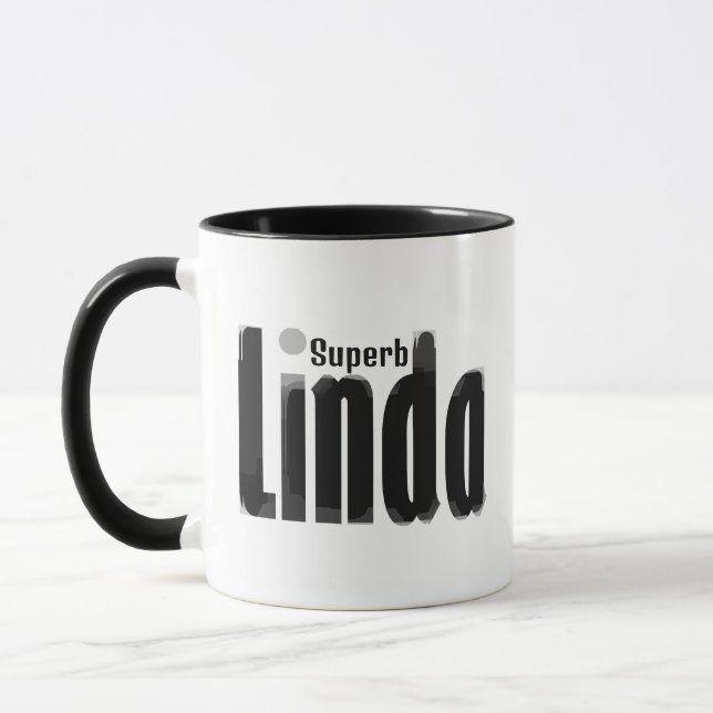 Personalized "Linda" Abstract Black and White Art Mug (Left)