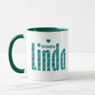 Personalized "Linda" Name Teal Sea Green Plaid Art Mug