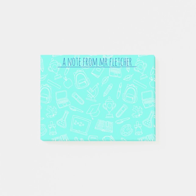 Personalized Line Drawing School Supplies Pattern Post-it Notes (Front)