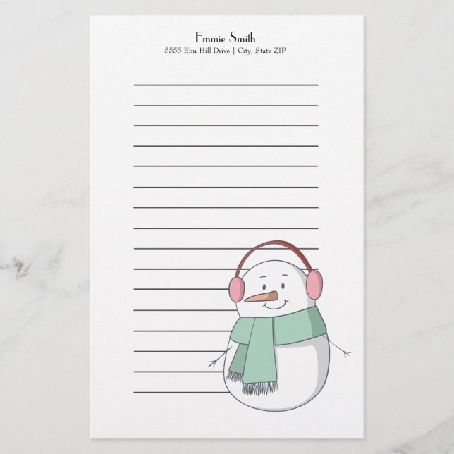 Personalized Lined Christmas  Snowman Stationery (Front)