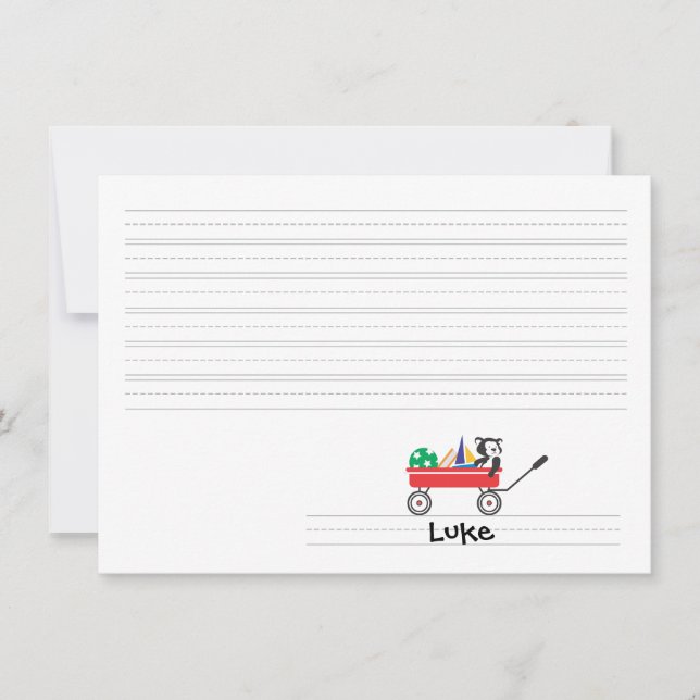 Personalized Lined Red Wagon Flat Note card (Front)