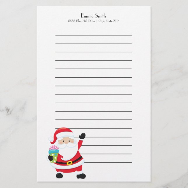 Personalized Lined Santa Christmas Stationery (Front)