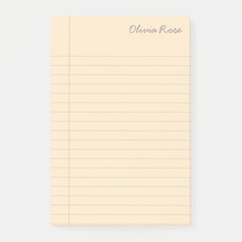 Personalized Lined School Notebook Paper Cream Post_it Notes