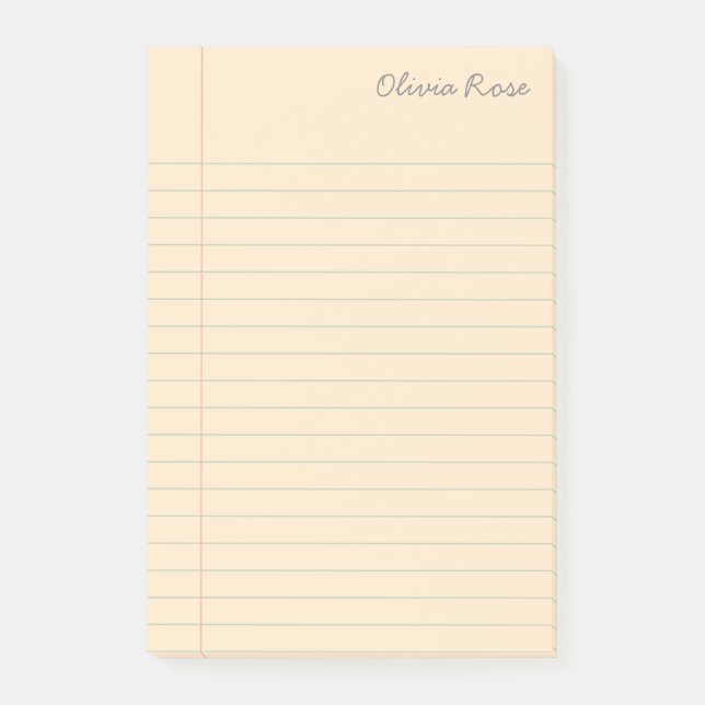 Personalized Lined School Notebook Paper Cream Post-it Notes (Front)