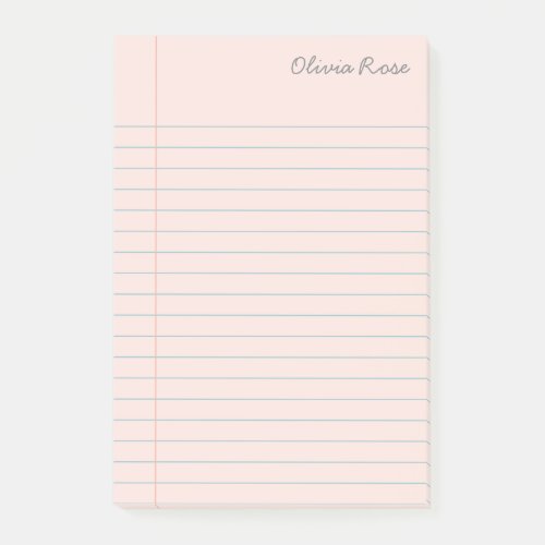 Personalized Lined School Notebook Paper Pink Post_it Notes