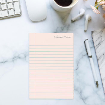 Personalized Lined School Notebook Paper Pink Post-it Notes by beckynimoy at Zazzle
