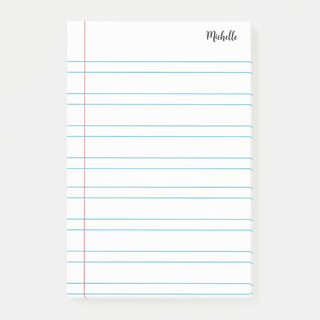 Personalized Lined School Notebook Paper Post-it Notes (Front)