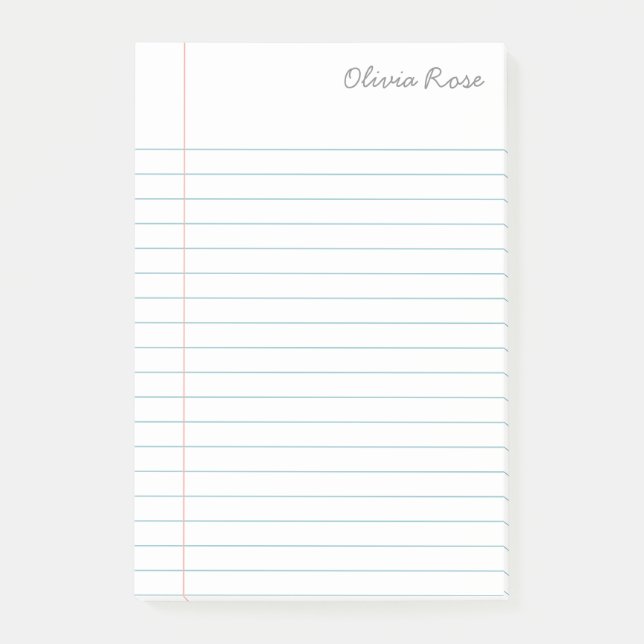 Personalized Lined School Notebook Paper White Post-it Notes (Front)