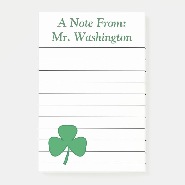 Personalized Lined Shamrock Post It Notes (Front)
