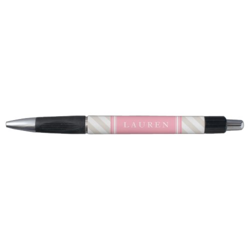 Personalized Linen Beige and Pink Stripes Pattern Pen