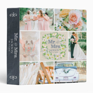 PERSONALIZED LINEN FLORAL 2 WEDDING PHOTO COLLAGE 3 RING BINDER