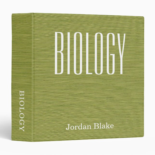 Personalized Linen Green Biology Subject School 3 Ring Binder (Front/Spine)