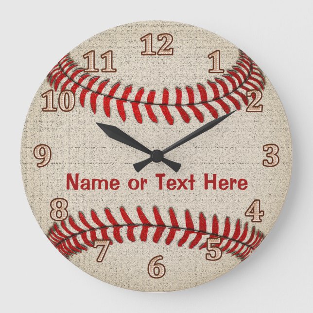 Personalized Linen look Baseball Clocks YOUR TEXT (Front)