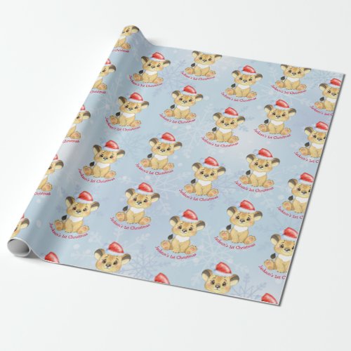 Personalized Lion 1st Christmas Baby Boy Blue  Wrapping Paper