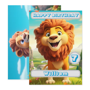 Personalized Lion Birthday Card Name Age Kids