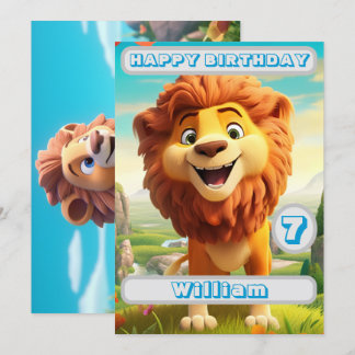 Personalized Lion Birthday Card Name Age Kids