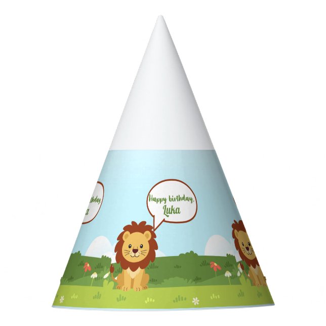 Personalized Lion Birthday Party Hat for kids (Front)
