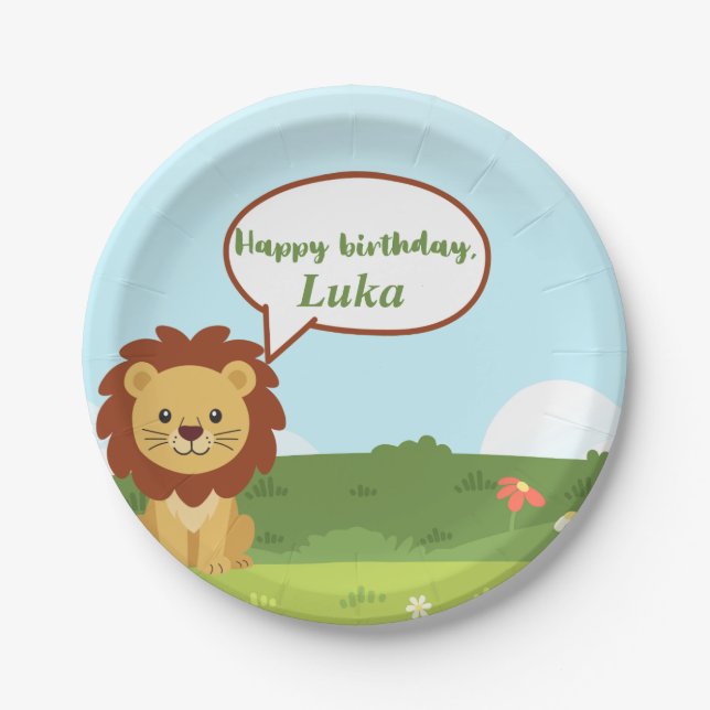 Personalized Lion Birthday Plate for Kids (Front)