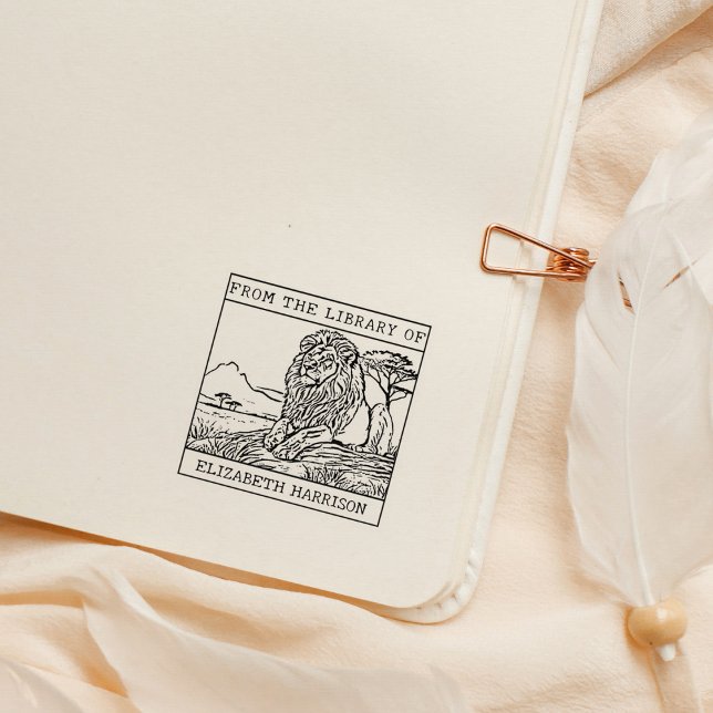 Personalized Lion Bookplate Rubber Stamp (Creator Uploaded)