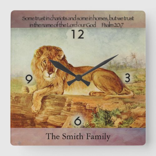 Personalized Lion Christian Bible Verse Square Wall Clock