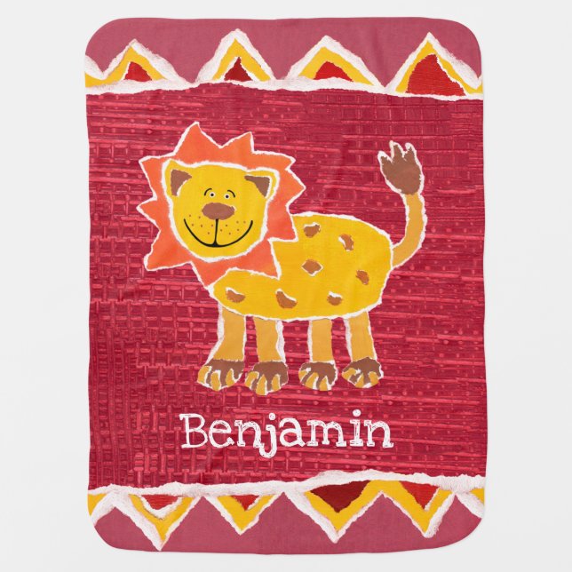 Personalized Lion Collage Print baby blanket (Front)