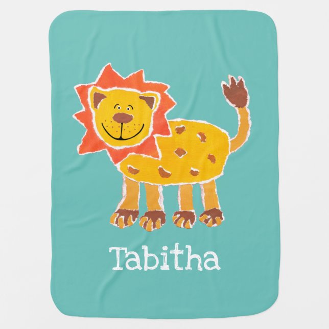 Personalized Lion Collage Print Baby Blanket (Front)
