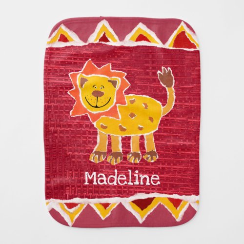 Personalized Lion Collage Print baby burp cloth