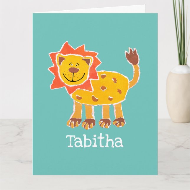 Personalized Lion Collage Print Birthday Card (Front)