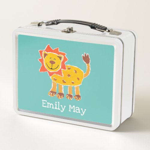 Personalized Lion Collage Print Metal Lunch Box