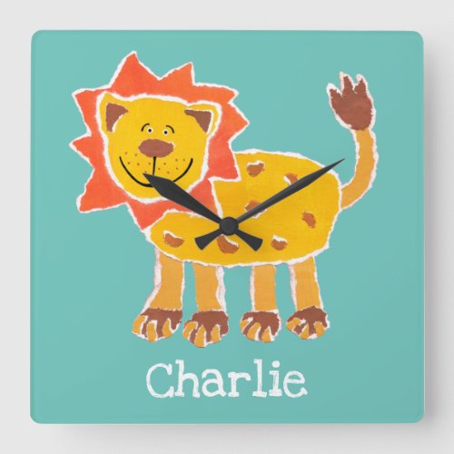 Personalized Lion Collage Print Square Wall Clock