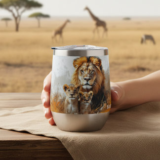 Personalized Lion Cubs Safari Name Gift Thermal Wine Tumbler