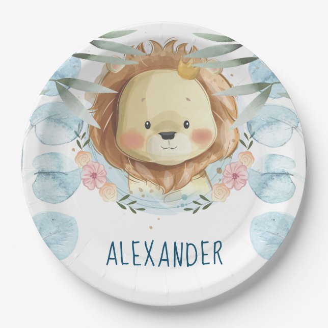 Personalized Lion Illustration Paper Plates (Front)